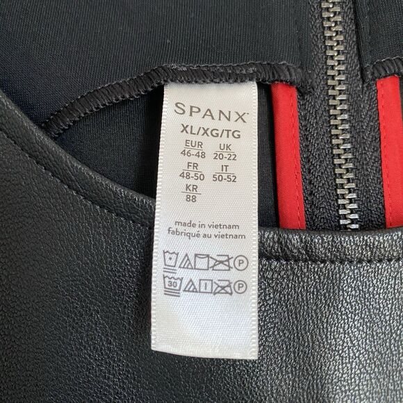 Spanx Faux Leather Midi Dress XL Black Sleeveless Minimalist Sexy Career Sheath - Picture 8 of 9